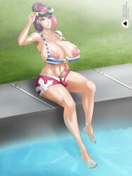 1futa alternate_costume areolae armpit_hair balls breasts casemon dickgirl erection fiora_laurent futa_only futanari huge_breasts intersex league_of_legends looking_at_viewer nipples penis pool_party_fiora pool_party_series solo sunglasses_on_head testicles