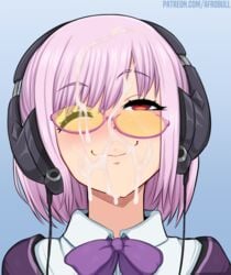 afrobull cum cum_on_face female female_only looking_over_eyewear looking_over_glasses shinjou_akane solo ssss.gridman sunglasses tinted_eyewear yellow-tinted_eyewear