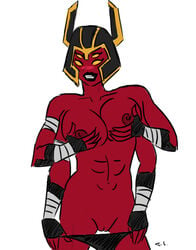 4_arms alien_girl ben_10 ben_10_omniverse big_breasts black_lips breasts female humanoid large_breasts looma_red_wind multi_arm multi_eye multi_limb muscular muscular_female nipples presenting_pussy princess pussy red_skin solo tetramand