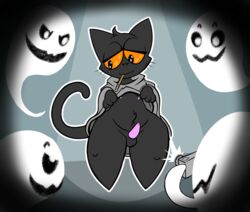 1boy 2018 anthro balls erection feline ghost male male_only mammal momo_(google) nipples penis plexybot solo spirit