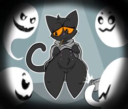 2018 anthro feline feline female ghost halloween holidays mammal momo_(google) multi_nipple nipples plexybot pussy spirit