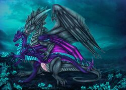 2018 blue_eyes blue_pussy detailed_background dragon duo female feral male membranous_wings penetration purple_eyes pussy scalie selianth sex straight vaginal_penetration western_dragon wings