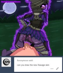 bubble_butt cowgirl_position dripping female fortnite fortnite:_battle_royale grabbing_own_ass hornylilylove huge_ass huge_cock male penis pixel_art ravage_(fortnite) reverse_cowgirl_position ripped_clothing sitting_on_penis tagme thick tumblr wet