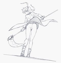 1girls 2018 2d action_pose ass blush bottomless clothed clothing embarrassed female female_focus human human_female innie_pussy looking_back looking_down maka_albarn monochrome no_panties no_sex pussy realistic_proportions scythe simple_background sketch skirt soul_eater soul_eater_evans suoiresnu twintails uncensored upskirt weapon white_background wind_lift young