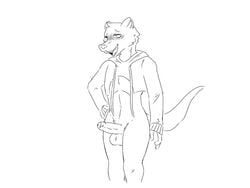 anthro balls black_and_white bottomless clothed clothing drawyourfursona erection ferret jaycob_(artist) larret_barret male male_only mammal monochrome mustelid penis solo uncut