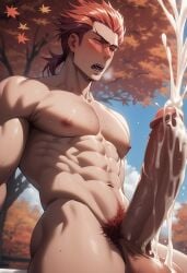 abdomen abdominal_hair abs ai_generated armpit_hair balls bara biceps big_balls big_penis big_testicles death_parade gay ginti hairy hairy_male ilovementits male male_only muscular navel navel_hair nipples orange_hair pecs penis pubic_hair testicles thighs yaoi yellow_eyes