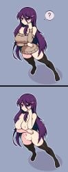 ? doki_doki_literature_club female nude purple_eyes purple_hair saltdrawyou stockings sweater tagme thigh_highs thighhighs yuri_(doki_doki_literature_club)