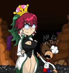 1boy 1girls background big_breasts breasts chef chef_hat clothing color crossover doctor fcosg female flipline_studios goggles newgrounds papa_louie papa_louie_(character) radish radley_madish_(papa_louie) super_crown tagme text thighs video_game_character video_games