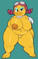 2024 2d 2d_(artwork) 2d_artwork anthro areola areolae avian beak belly big_areola big_belly big_breasts big_nipples big_thighs bird bird_girl birdie_the_early_bird blue_eyeshadow breasts breasts breasts chubby chubby_anthro chubby_belly chubby_female cupping_breasts digital_art digital_drawing_(artwork) digital_media_(artwork) furry furry_female goggles mascot mcdonald's scarf scarf_only someth1ngoranother thick thick_thighs twintails yellow_body yellow_feathers