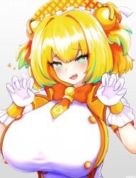 artist_request big_breasts blonde_hair breasts female female huge_breasts large_breasts pine_(bombergirl) shortstack solo