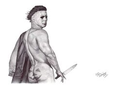 ass biro halloween horror knife male male_only mask michael_myers naked pencil_(artwork) pinup wright_(artist)