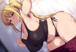 ai_generated alternate_breast_size armpit_fetish armpit_hair armpits bare_legs bbw big_ass big_butt blonde_hair bocchi_the_rock! breasts_bigger_than_head chubby_female deepjungle fat fat_ass fat_female fat_woman female_armpit_hair gigantic_breasts huge_breasts huge_thighs ijichi_nijika light-skinned_female light_skin looking_at_viewer massive_breasts nai_diffusion panties red_eyes seductive_eyes seductive_smile side_ponytail smiling solo_female tank_top thick_body thick_female thick_thighs thighs voluptuous voluptuous_female