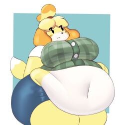 bbw big_breasts breasts cleavage female furry huge_breasts inazuma_kat isabelle_(animal_crossing) overweight tagme thick_thighs wide_hips