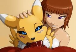 ai_generated fellatio male_pov r.ai.ven renamon rika_nonaka threesome