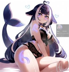 blush body_tattoo breath breathing lingerie lingerie_only orca shylily solo virtual_youtuber