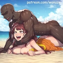 ai_generated bald big_ass big_balls big_breasts big_butt big_penis big_thighs blush brown_hair dark-skinned_male dark_skin dress faceless_male huge_ass huge_balls huge_breasts huge_butt huge_cock huge_cock huge_thighs kujikawa_rise muscular muscular_male on_stomach orange_dress persona_4 prone_bone sex strangling twintails vaginal_penetration vaginal_penetration vaginal_sex wanuze wide_hips yellow_eyes