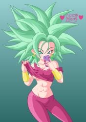 abs boob breasts breasts cindy_toons dragon_ball dragon_ball_super kefla kefla_(dragon_ball) muscle muscle_girl super_saiyan super_saiyan_1 thighs underboob underboob_shirt