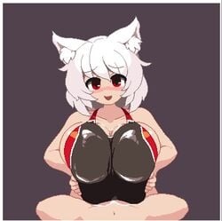 1boy 1girls 2d 2d_animation animal_ears animated big_breasts breasts cum cum_on_breasts cum_on_face ejaculation_between_breasts fast female huge_breasts momiji_inubashiri outercourse paizuri paizuri_under_clothes pixel_animation pixel_art red_eyes shorter_than_30_seconds sound sound_edit swimsuit takorin touhou video white_hair wolf_ears wolf_girl