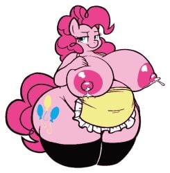 1girl 1girls anthro bbw deadsector fat female female_only furry furry_only ineffective_clothing lactation my_little_pony my_little_pony_friendship_is_magic naked_apron pinkie_pie_(mlp) self_upload stockings