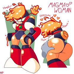 android anonymous_male ass ass_focus big_ass big_butt butt_focus dialogue genderswap_(mtf) green_eyes groping_ass hand_on_ass hand_on_butt lava leotard looking_at_viewer looking_pleasured magma magma_man mega_man mega_man(classic) mega_man_9 moaning moaning_in_pleasure nocklepie robot robot_girl robot_master rule_63 solo solo_female solo_focus tagme text thick_thighs thighs