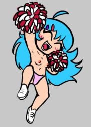 ^_^ arm_up armpit artist_request bare_legs blue_hair cheerleader closed_eyes edit excited faker_sky fangs friday_night_funkin friday_night_funkin_mod hairclip happy jumping long_hair nude official_art open_mouth panties pink_panties shoes smile solo tagme