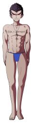 1boy abs barefoot black_hair danganronpa danganronpa:_trigger_happy_havoc edit ja_r_jauregui kiyotaka_ishimaru male_only masculine navel red_eyes simple_background skinny solo spiky_hair thong underwear whistle whistle_around_neck