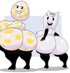 2girls anthrofied armless armwear battle_for_dream_island bfdi big_breasts big_butt eggy_(bfdi) furu_flami grabbing_ass huge_ass legwear nipples object_show object_shows pillow_(bfdi) shortstack simple_background smiling smug_face spots thick_ass thick_thighs