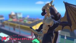 3d animated arokh arokh1 arokh_(arokh1) black_body black_glans black_skin blushing_from_orgasm city city_background dragon ejaculating_cum ejaculation golden_penis jerking jerking_off jerkingoff macro macro_size male_only masturbating masturbation mp4 semen_on_building solo_male sound_warning tagme video wank wanking