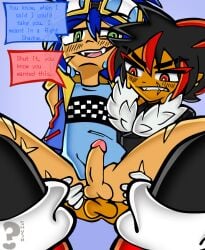 blue_hair gay gay_anal green_eyes male_only red_eyes shadow_the_hedgehog shushurhere sonic_(series) sonic_the_hedgehog sonic_the_hedgehog_(series) text