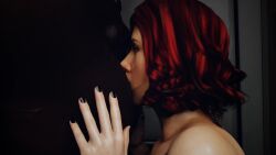 3d animated black_widow_(marvel) dark-skinned_male dark_skin interracial jpbtos licking licking_ass light-skinned_female light_skin marvel nail_polish nails_painted red_hair rimjob rimming sound tagme video