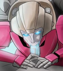 1boy 1girls arcee arcee_(earthspark) azzertyimages blowjob blue_eyes fellatio looking_at_viewer pov robot robot_girl robot_humanoid sucking_penis transformers transformers_earth_spark