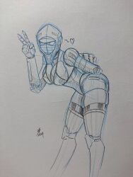 1girls bikini female female_only nightbird_(transformers) peace_sign robot robot_girl robot_humanoid sketch traditional_media_(artwork) transformers ventis2099_(artist)