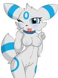 1girls 2018 alternate_color anthro belly big_ears blue_eyes blue_fur blush breasts canine collar crotch_fur crotch_tuft dreameclipsewolf eeveelution eyelashes female female_only fur furry hi_res lighty long_ears looking_at_viewer mammal navel nintendo nipples nude original_character pokémon_(species) pokemon pokemon_gsc pose pussy smile solo standing tail temporal thigh_gap thin_waist tongue tongue_out transparent_background umbreon video_games white_fur wide_hips wink