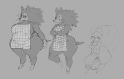 animal_crossing apron apron_only fan_character female furry huge_balls huge_cock ic0nmon mabel_able male nintendo sable_able sketch voluptuous_female