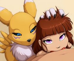 ai_generated fellatio male_pov r.ai.ven renamon rika_nonaka threesome