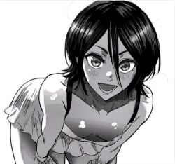 bent_over black_and_white bleach cute dress hand_on_hip hands_on_hips kuchiki_rukia mommy short_hair small_breasts smiling smiling_at_viewer thick_thighs very_thick_thighs