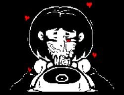 blush_lines chara cum_in_mouth heart juzu421 loox one_eye_closed oral pixel_(artwork) pixel_art red_eyes squint undertale