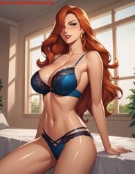 ai_generated big_breasts gloriousevolution34 league_of_legends lingerie long_hair miss_fortune red_hair riot_games sarah_fortune seductive
