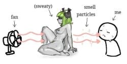 1girls dota_2 female green_hair grey_skin hair horns meme mony_(artist) nude nude_female pugna rule_63 sitting sweat sweating sweaty sweaty_body