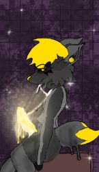 black_tail clothing cum eyelashes femboy fur furry furry_male furry_tail gay gorai hair happy idk musk musk_clouds musky_balls musky_cum musky_dick musky_semen semen shehejf sitting sitting_on_chair smile sweater yellow_eyes yellow_fur yellow_hair yellow_tail yellow_tail_tip