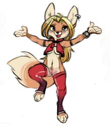 anthro blonde_hair blue_eyes breasts canine clothing female fox fur hair legwear mammal orange_fur pussy reign-2004 socks solo toeless_socks