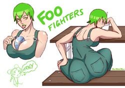 2girls ass bare_shoulders big_ass breasts busty cleavage female female_focus female_only filthyhamonuser foo_fighters green_hair green_lipstick jojo's_bizarre_adventure jolyne_kujo large_breasts light-skinned_female light_skin milkman_art short_hair shounen_jump stone_ocean themilkman tongue_out