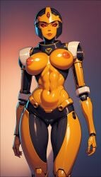 1robot_girl abs ai_generated breasts looking_at_viewer nipples no_bra pussy_visible red_eyes robot_humanoid roger1011