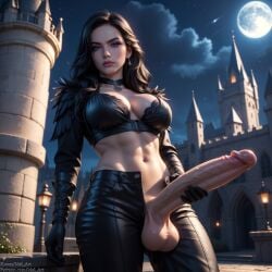 1futa ai_generated big_balls big_breasts big_penis clothes futa_only futanari idel_art looking_at_viewer night solo the_witcher_(series) touching_penis yennefer