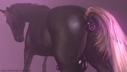 3d_(artwork) absurd_res anus balls big_balls black_body digital_media_(artwork) equid equine feral genitals glistening glistening_body hi_res horse looking_at_viewer looking_back male mammal obsceneeighteensfm penis puffy_anus raised_tail seductive simple_background solo tail teasing