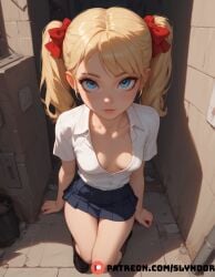 ai_generated alley alleyway blonde_female blonde_hair high patreon school_uniform schoolgirl sexy short_skirt skirt slyndor small_breasts stable_diffusion tagme_(artist) teenager young