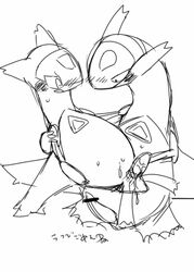 1boy 1girls 2012 black_and_white blush censored doneru duo erection female feral feral_on_feral finger_fuck fingering fingering_partner furry interspecies japanese_text kemono latias latios legendary_pokemon male monochrome nintendo open_mouth penis pokemon pokemon_(species) pokemon_rse pussy pussy_juice simple_background sketch straight text vaginal_penetration video_games