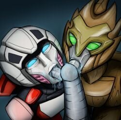 1girls 2girls airazor arcee arcee_(rotb) autobot azzertyimages blue_eyes fellatio green_eyes grey_tongue licking_penis maximal penis pov robot robot_girl robot_humanoid saliva tongue tongue_out transformers transformers_rise_of_the_beasts