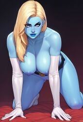 1girls ai_generated belt blonde_female blonde_hair blue_eyes blue_lipstick blueblaster69 breasts civitai curvy curvy_figure diamond_(gem) diamond_form emma_frost hourglass_figure kneeling large_breasts looking_at_viewer marvel marvel_comics nipples opera_gloves pussy shaved_pussy smirk smirking_at_viewer solo vagina white_queen x-men