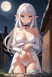 ai_generated anime_style big_breasts cute elf elf_ears elf_female lingerie masterpiece stockings white_hair